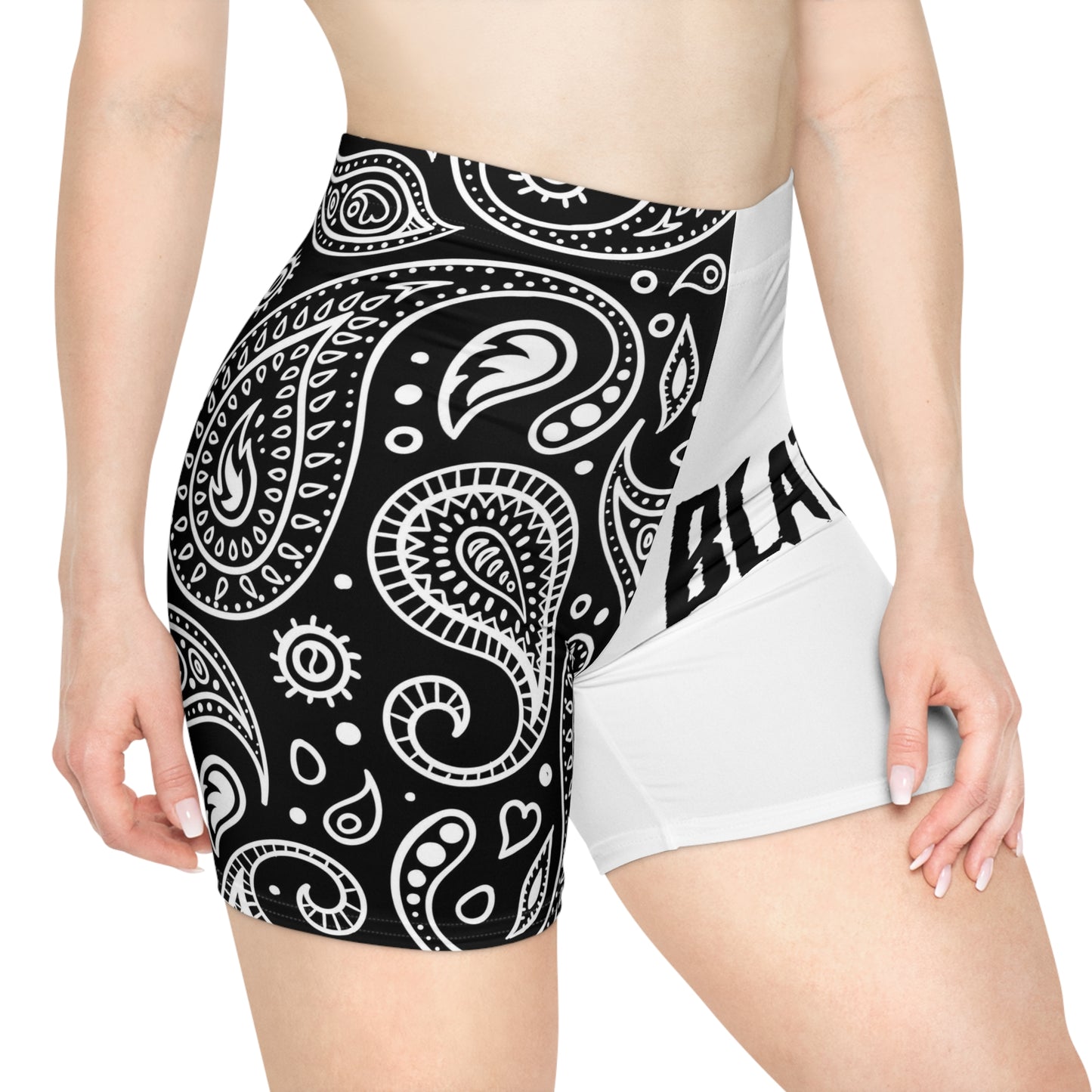 Black & White  Paisley Print Biker Shorts