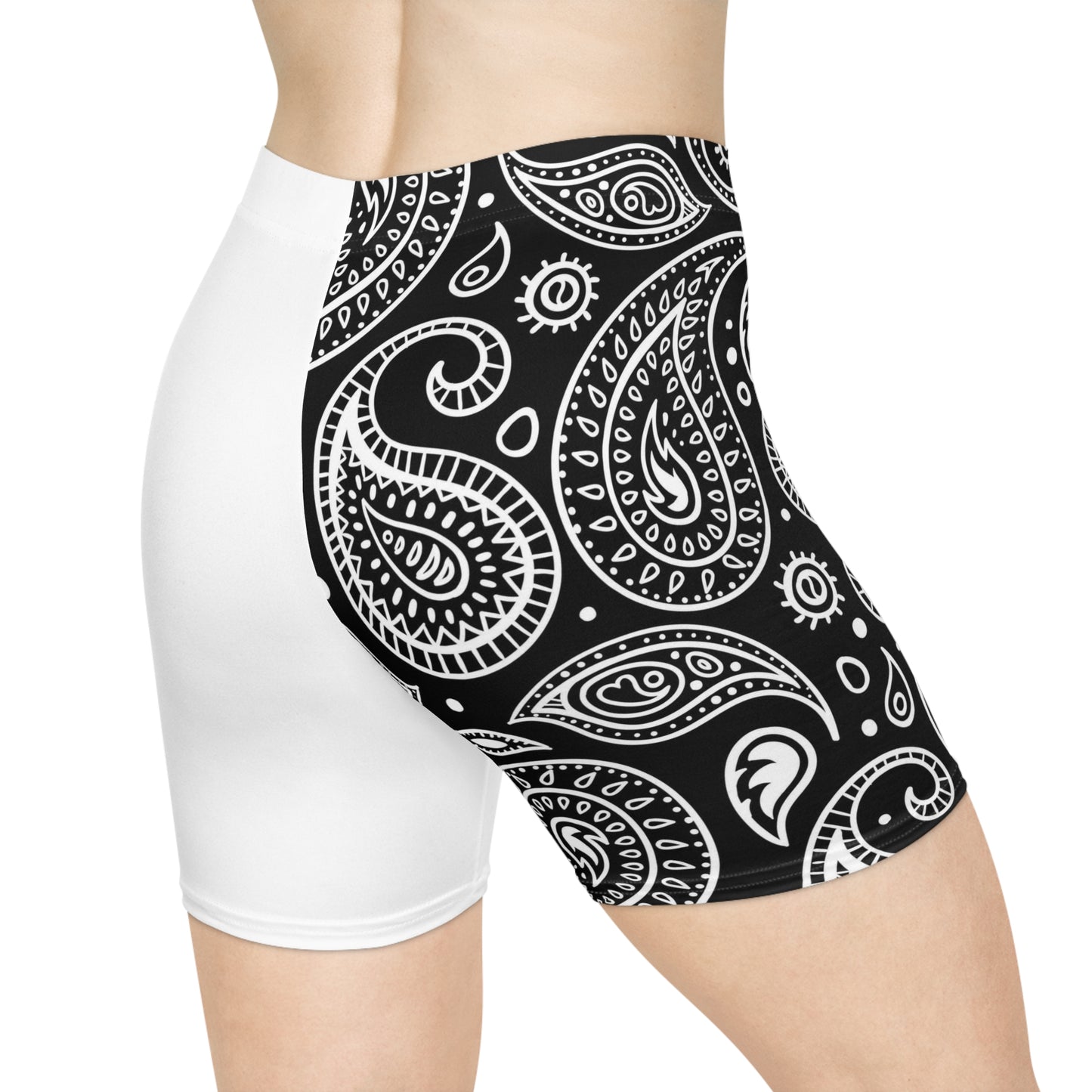 Black & White  Paisley Print Biker Shorts