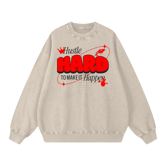 Hustle Hard Acid Wash Oversize Sweatshirt