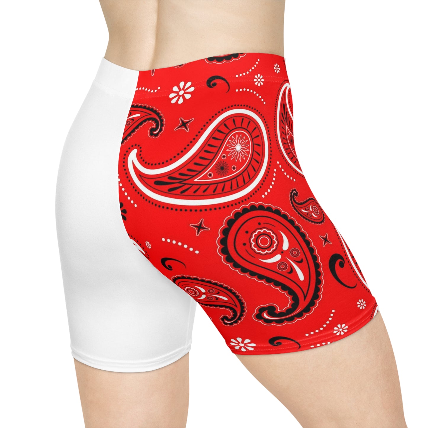 Red & White  Paisley Print Biker Shorts