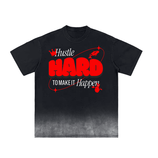 Hustle Hard Black Vintage Washed Gradient Tee